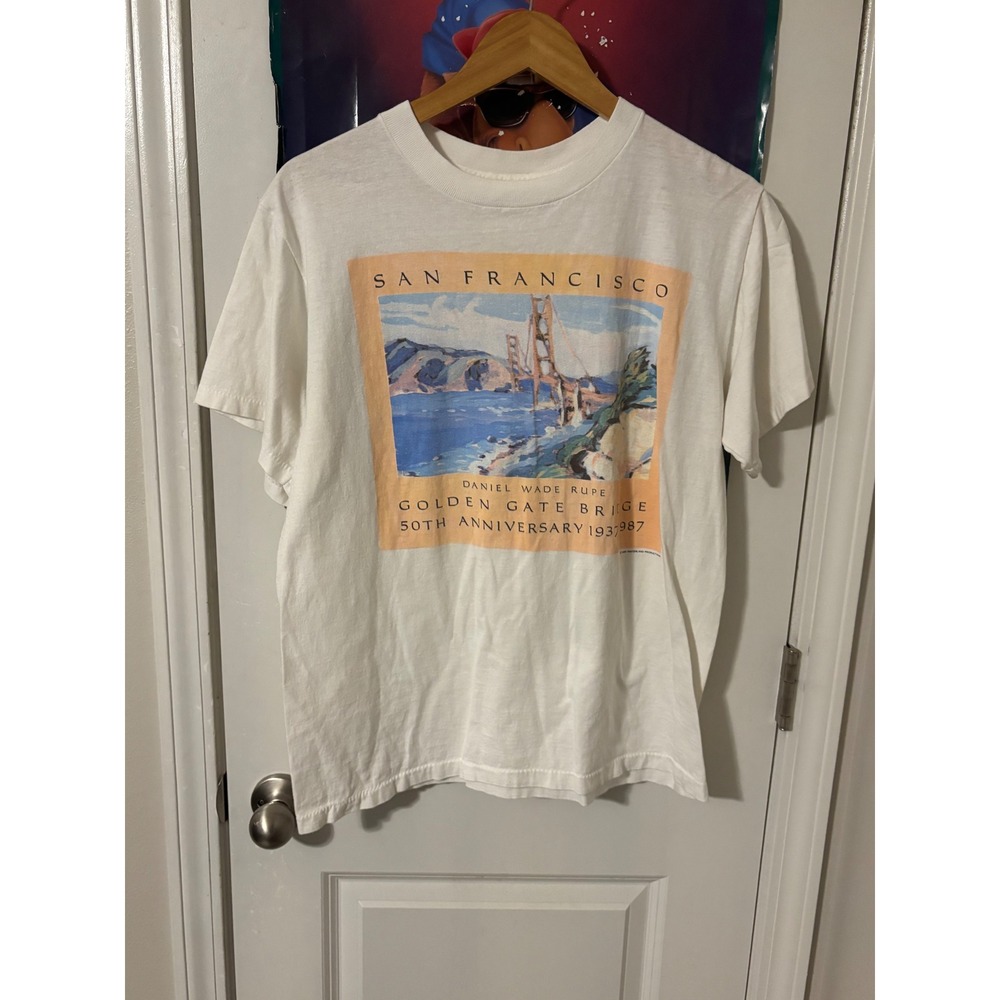 Vintage 1986 San Francisco Golden Gate Bridge 50th Anniversary T-Shirt White L